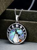 wholesale 925 Sterling Silver Halloween Ghost Necklace with Abalone Shell and Crescent Moons Pendant-0-4
