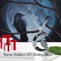 wholesale 925 Sterling Silver Raven on Crescent Moon Gothic Necklace for Men & Women-0-4