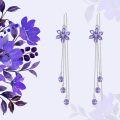 wholesale 925 Sterling Silver Cubic Zirconia Drop Earrings w/ Purple Flowers & Butterflies-0-2