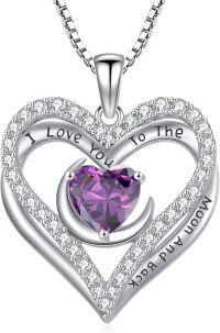 wholesale 925 Sterling Silver 12 Birthstone Double Heart Necklace for Women-2-Feb-Amethyst