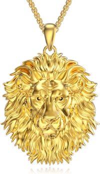 wholesale Gold 925 Sterling Silver Lion Head Crown Pendant Necklace for Men Father's Day Gift-Gold Lion Necklace