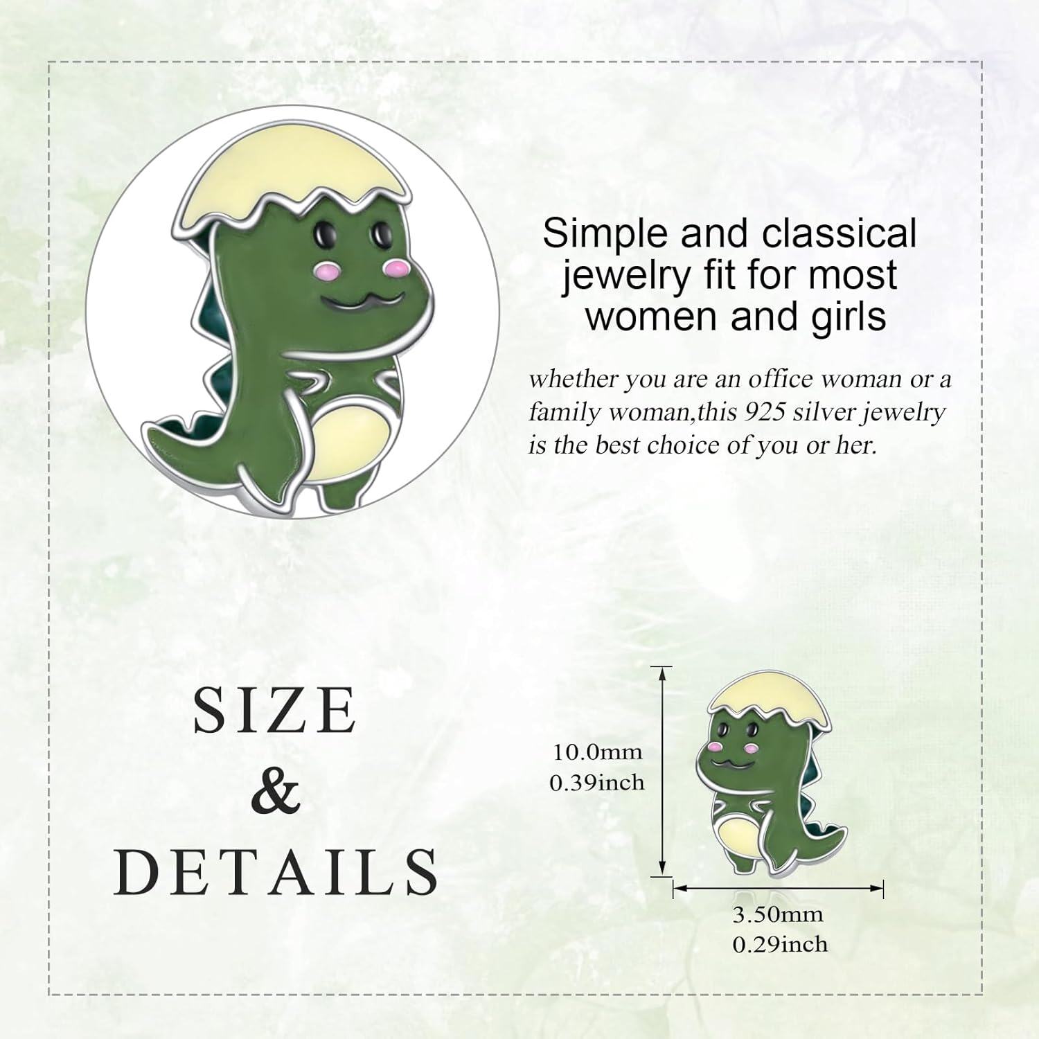 925 Sterling Silver Green Dinosaur Stud Earrings-0-5
