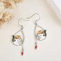 wholesale 925 Sterling Silver Teardrop Cat with Fish Charm Drop Earrings for Women Girls Gifts-0-2