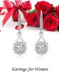 wholesale 925 Sterling Silver Cubic Zirconia Leverback Dangle Drop Halo Earrings for Women  Ideas-0-4