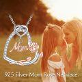 wholesale 925 Sterling Silver Mom Rose Flower Heart Pendant Necklace Mothers Day Gifts for Her-0-5