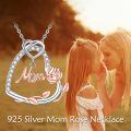 wholesale 925 Sterling Silver Mom Rose Flower Heart Pendant Necklace Cubic Zirconia Two Tone Plated-0-5