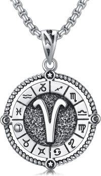 wholesale Sterling Silver Stone Zodiac Necklace 12 Constellation Horoscope Pendant-Aries