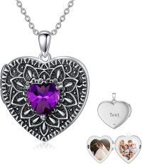 wholesale  Sterling Silver Birthstone Gemstone Heart Photo Locket Necklace Holds 2 Pictures Jewelry Gift -05 May-06 June-12 December-11 November-02 February-10 October-09 September-04 April-07 July-08 August-01 January-03 March