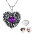 wholesale 925 Sterling Silver Birthstone Gemstone Heart Photo Locket Necklace Holds 2 Pictures Jewelry Gift-0-0