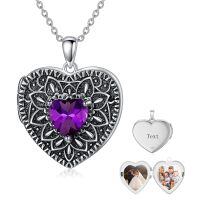 wholesale 925 Sterling Silver Birthstone Gemstone Heart Photo Locket Necklace Holds 2 Pictures Jewelry Gift-05 May-06 June-12 December-11 November-02 February-10 October-09 September-04 April-07 July-08 August-01 January-03 March