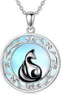 wholesale 925 Sterling Silver Blue Agate Fox Pendant Necklace for Women Girls  45cm Chain Length-0-0
