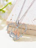 wholesale 925 Sterling Silver Heart-Shaped Swing with Flower and Woman Reading Pendant Necklace for Women-0-2