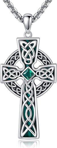 wholesale 925 Sterling Silver Green Malachite & Black Obsidian Celtic Cross Pendant for Men's Necklaces-Celtic Cross