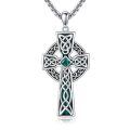 wholesale 925 Sterling Silver Celtic Cross Necklace Wholesale With Green Inlay And Chain-0-0