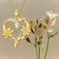 wholesale 14K Gold Heart & Lily Flower Pendant Necklace for Women - 14K Gold  Chain (16 + 2 inch)-0-5