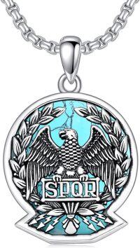 wholesale 925 Sterling Silver Roman Eagle with Turquoise Stone and Laurel Wreath Pendant Necklace for Men & Women-3-Turquoise SPQR Eagle Necklace