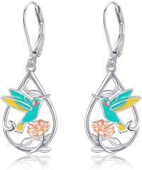 wholesale 925 Sterling Silver Enamel Hummingbird Flower Drop Earrings Gift for Her-Hummingbird
