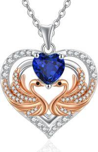 wholesale 925 Sterling Silver Rose Gold Plated Swan Birthstone Necklace for Women-09 Sep - Sapphire
