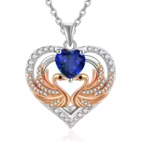 wholesale 925 Sterling Silver Rose Gold Plated Swan Birthstone Necklace for Women-09 Sep - Sapphire