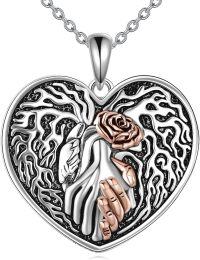 wholesale 925 Sterling Silver Tree of Life with Rose and Hands Gothic Love Heart Pendant Necklace-Couple Necklace