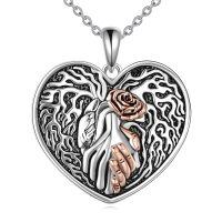 wholesale 925 Sterling Silver Tree of Life with Rose and Hands Gothic Love Heart Pendant Necklace-Couple Necklace