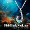 wholesale 925 Sterling Silver Blue Fire Opal & Turquoise Hawaiian Fish Hook Pendant Necklace  for Women/Men-0-4