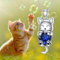 wholesale 925 Sterling Silver Birthstone Cat Pendant Necklace for Women-0-4