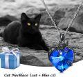 wholesale 925 Sterling Silver Heart-Shaped Blue Crystal Cat Pendant Necklace for Women-0-1
