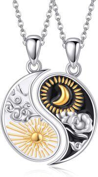 wholesale 925 Sterling Silver Yin Yang Sun Moon Rose Flower Pendant Necklace for Women Men  45cm Chain Length-Matching Couples