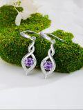 wholesale Silver Amethyst Infinity Birthstone Dangle Earrings - 22x9mm February Gemstone Drop Jewelry for Women-0-3