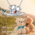 wholesale 925 Sterling Silver Teddy Bear Family Love Red Crystal Heart Pendant Necklace Gifts for Women Girls-0-2