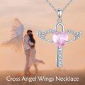 wholesale 925 Sterling Silver Pink Heart Angel Wings Pendant Necklace for Women and Girls-0-3