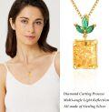 wholesale 925 Sterling Silver Plated Gold  Emerald and Yellow Crystal Flower Pendant Necklace for Women-0-3