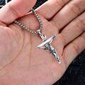 wholesale 925 Sterling Silver &  Jesus Christ Cross Pendant with INRI Inscription on Ribbon - Mens Crucifix Necklace 24 Chain Gift for Him-0-4