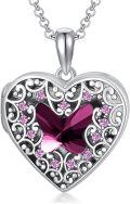 wholesale S925 Sterling Silver Heart Shaped Locket Necklace with Pink Crystals & Engraving Option for Women (Chain Included)-0-0