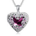 wholesale S925 Sterling Silver Heart Shaped Locket Necklace with Pink Crystals & Engraving Option for Women (Chain Included)-0-0