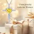 TOUPOP Sterling Silver Citrine Cross Pendant Necklace For Women-0-3