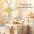 TOUPOP Sterling Silver Citrine Cross Pendant Necklace For Women-0-3