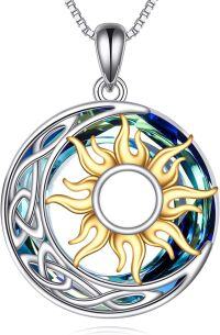 wholesale 925 Sterling Silver Sun Pendant with Blue and White Opals & Labradorite Stone - Gifts for Teenage Girls-crystal