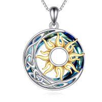 wholesale 925 Sterling Silver Sun Pendant with Blue and White Opals & Labradorite Stone - Gifts for Teenage Girls-crystal