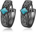 wholesale Titanium Metal Turquoise Square Celtic Knot Huggie Hoop Earrings for Men 23mm Diameter - Vintage Style  Idea-0-0