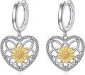 wholesale 925 Sterling Silver Heart-Shaped Sunflower Dangle Earrings for Women - Trendy Fashion s-0-0