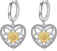 wholesale 925 Sterling Silver Heart-Shaped Sunflower Dangle Earrings for Women - Trendy Fashion s-Sunflower-Heart