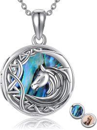 wholesale 925 Sterling Silver Round Celtic Knot Unicorn Head Abalone Shell Locket Pendant Necklace for Women Girls Lucky Charm  43mm x 68mm-Locket