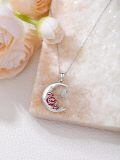 wholesale 925 Sterling Silver Crescent Moon Red Enamel Roses Butterfly Charm Pendant Necklace-0-5