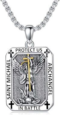wholesale 925 Sterling Silver  Archangel Michael Pendant Necklaces for Men & Women-C-St Michael Necklace Rectangle Charm