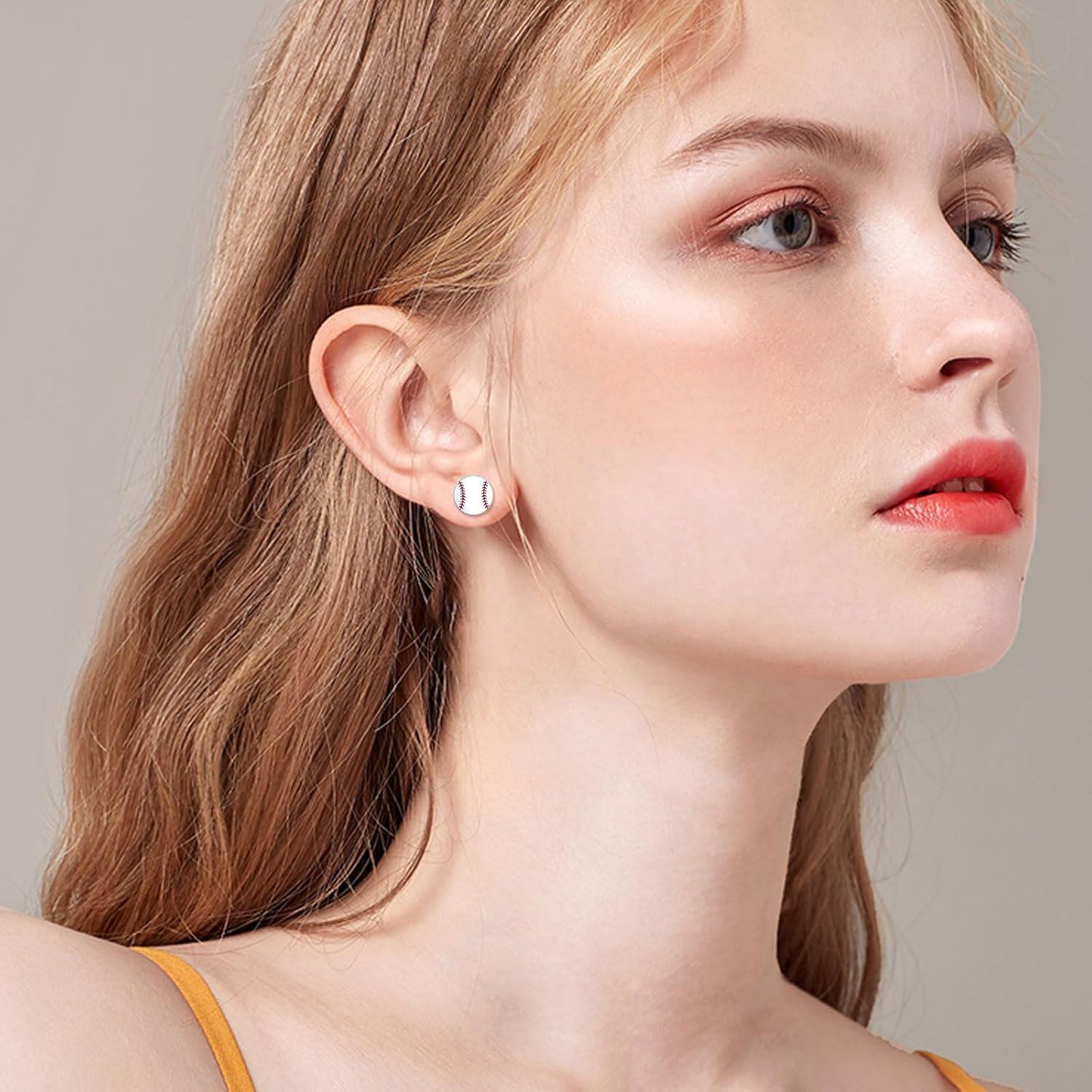 wholesale 925 Sterling Silver Baseball Stud Earrings with Red Stitching for Women-0-4