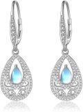 wholesale 925 Sterling Silver Teardrop Moonstone & Amethyst Filigree Dangle Earrings-0-0