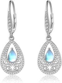 wholesale 925 Sterling Silver Teardrop Moonstone & Amethyst Filigree Dangle Earrings-Dangle