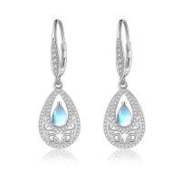 wholesale 925 Sterling Silver Moonstone Drop Earrings Wholesale With White Topaz And Filigree Design-Dangle